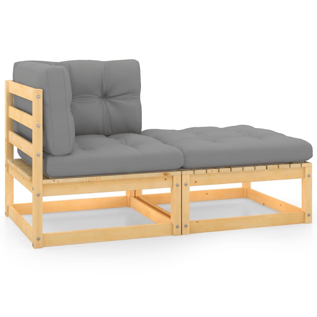 2 Piece Patio Lounge Set with Cushions Solid Wood Pine K6313