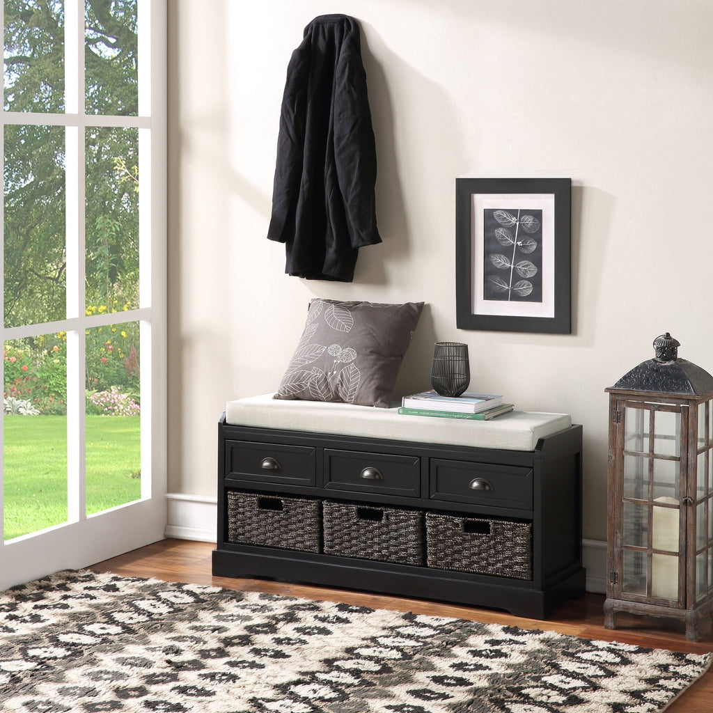 Black Storage Bench with 3 Drawers and 3 Baskets A213