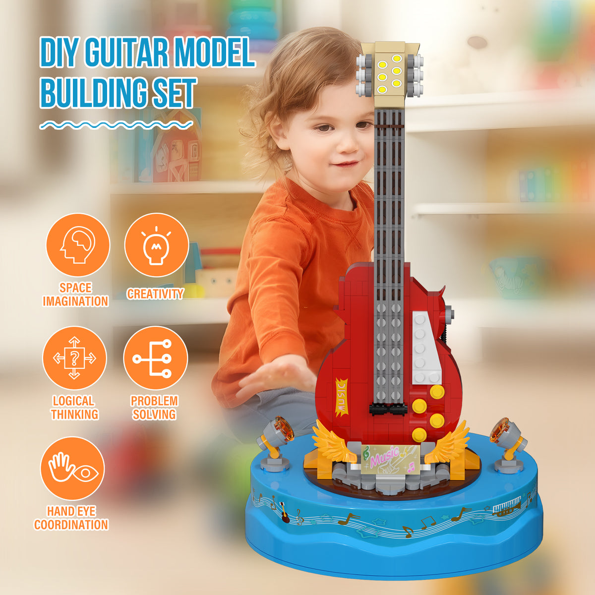 Guitar Model Building Set with Music Box Construction Creative Toys (308 Pcs) D580