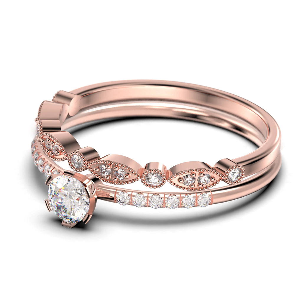 1.05 Carat Round Cut Diamond Moissanite Engagement Ring in 10k Solid Rose Gold V46728