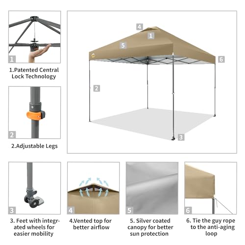 10x10 Pop Up Canopy Tent with Bag 8 Stakes 4 Sand Bags Grid Grey C452573