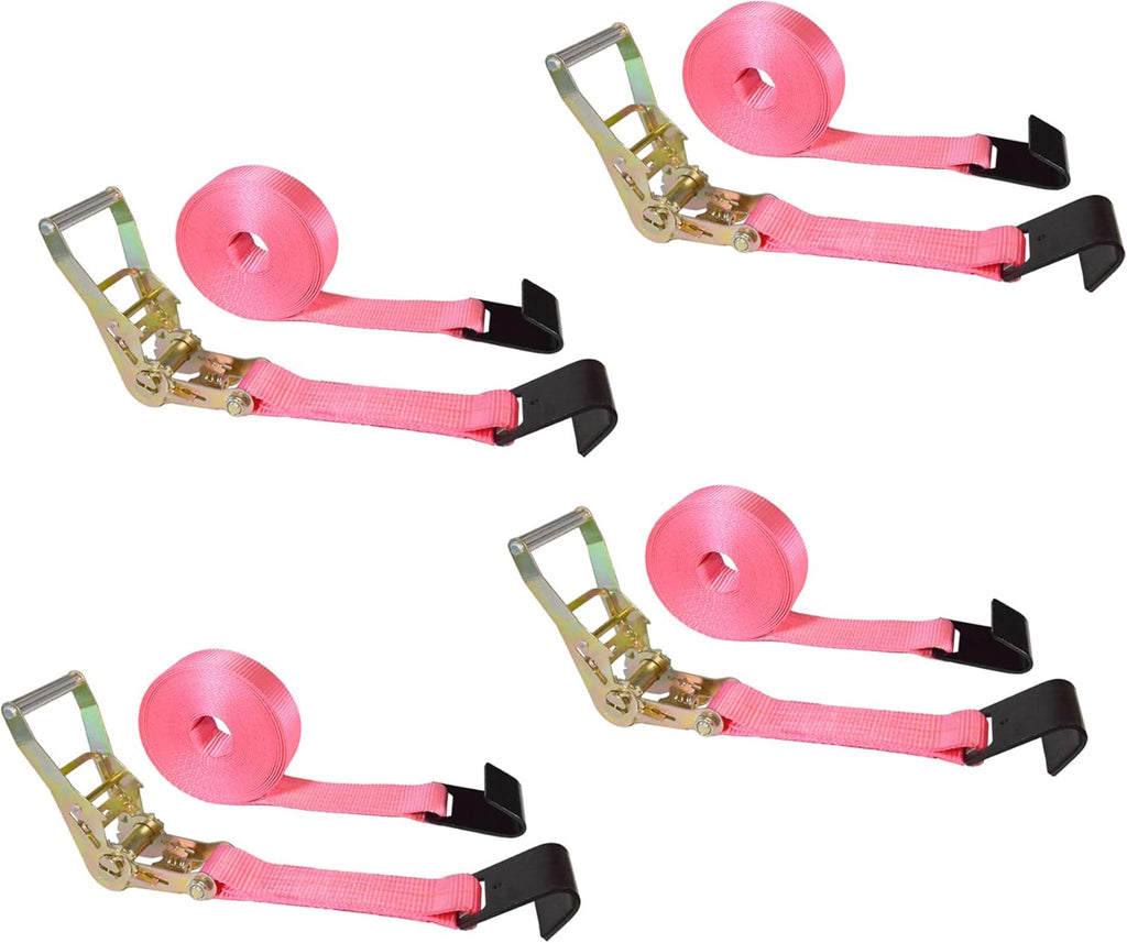 2” x 30’ Flat Hook Tie Down Ratchet Straps (Red, 6 Pack) U71509