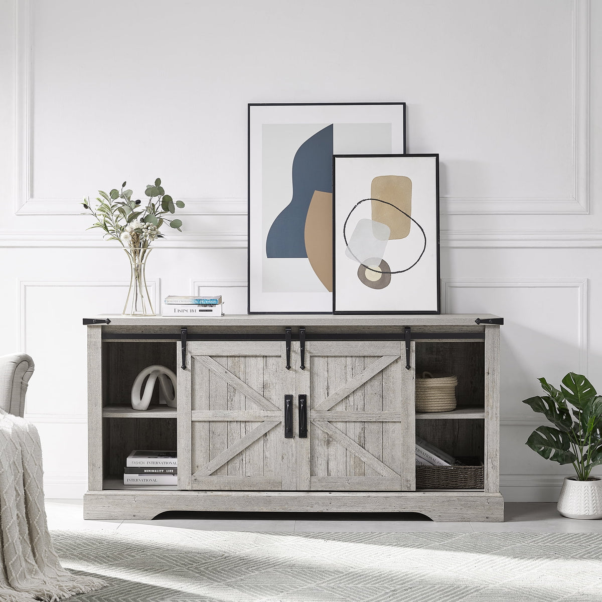 65 inch Wood Rustic TV Stand with Adjustable Shelf B5393