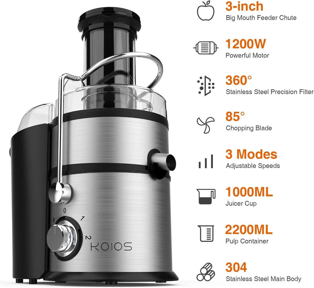 Centrifugal Juicer Machine with Extra Large 3inch Feed Chute, 1200W, BPA-Free Z191