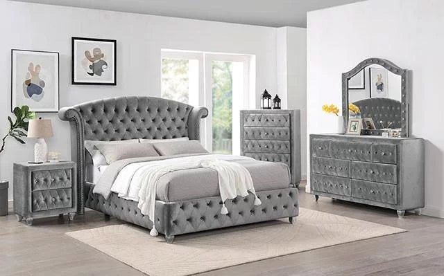 Gray Solid Wood King Bedroom Set 3pcs S4154