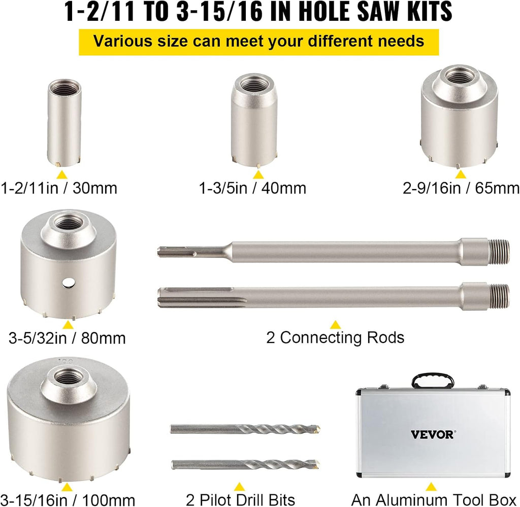 Concrete Hole Saw Kit, 3-15/16" Drill Bit Set, SDS Plus & SDS MAX Shank, Pack of 2 M34759