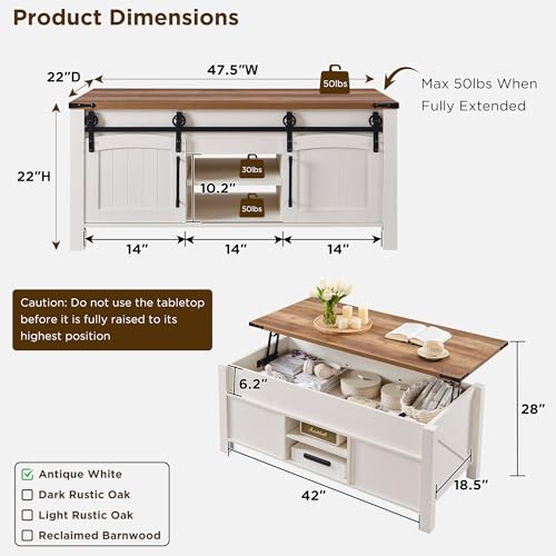 48" Lift Top Coffee Table with Sliding Door and Hidden Storage P547252