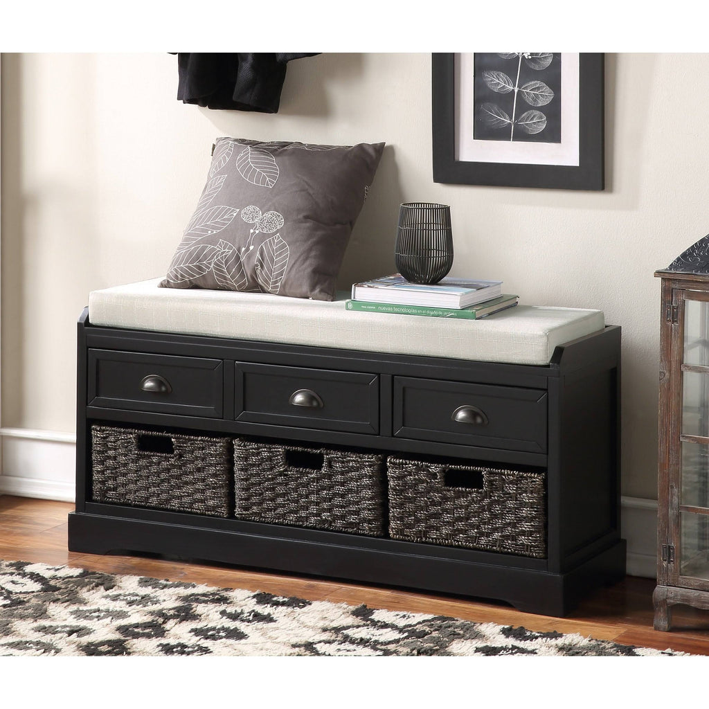 Black Storage Bench with 3 Drawers and 3 Baskets A213