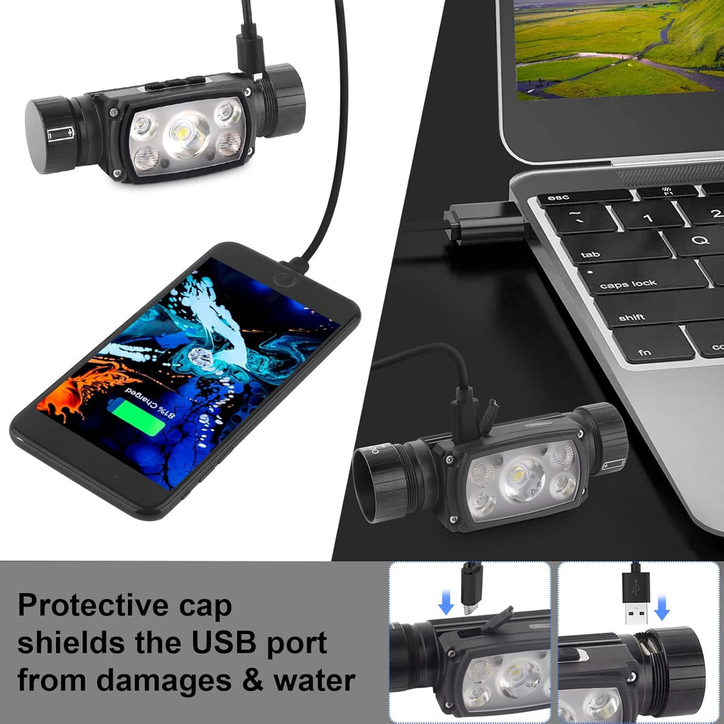 Rechargeable LED Headlamp, 12000 Lumen, Waterproof, Adjustable Hard hat Headlamp P56759