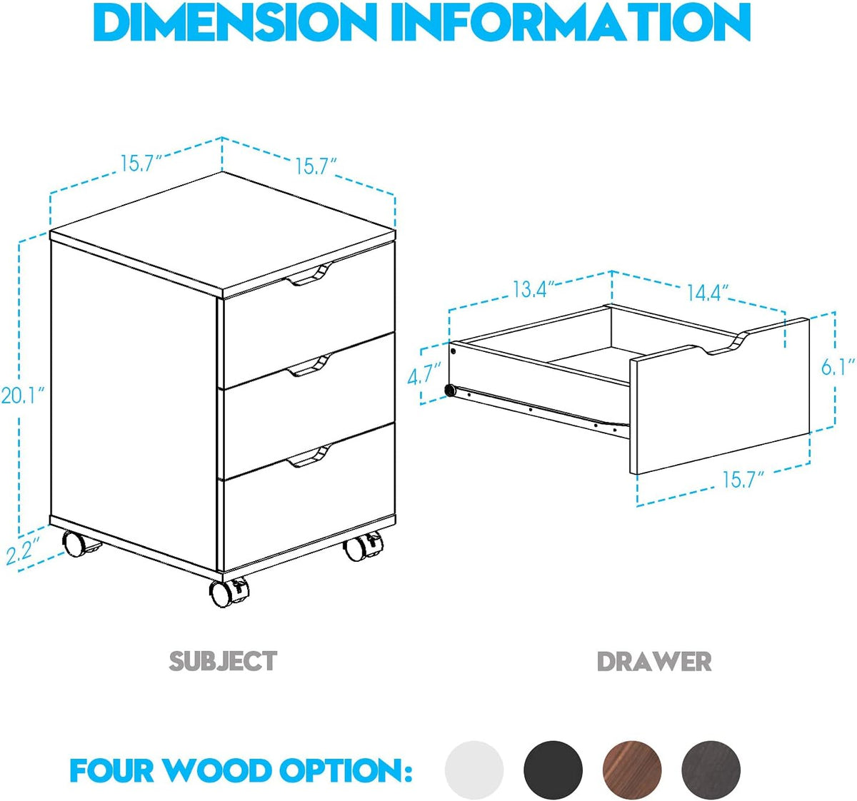 3 Drawer Wood Rolling Office Filing Cabinet P504068