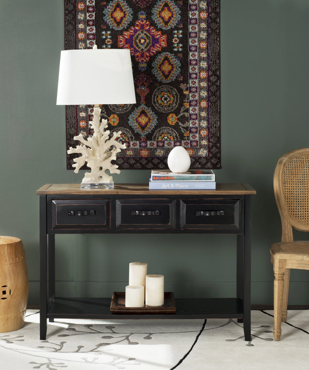 Black Oak 3 Drawer Console Table T6390