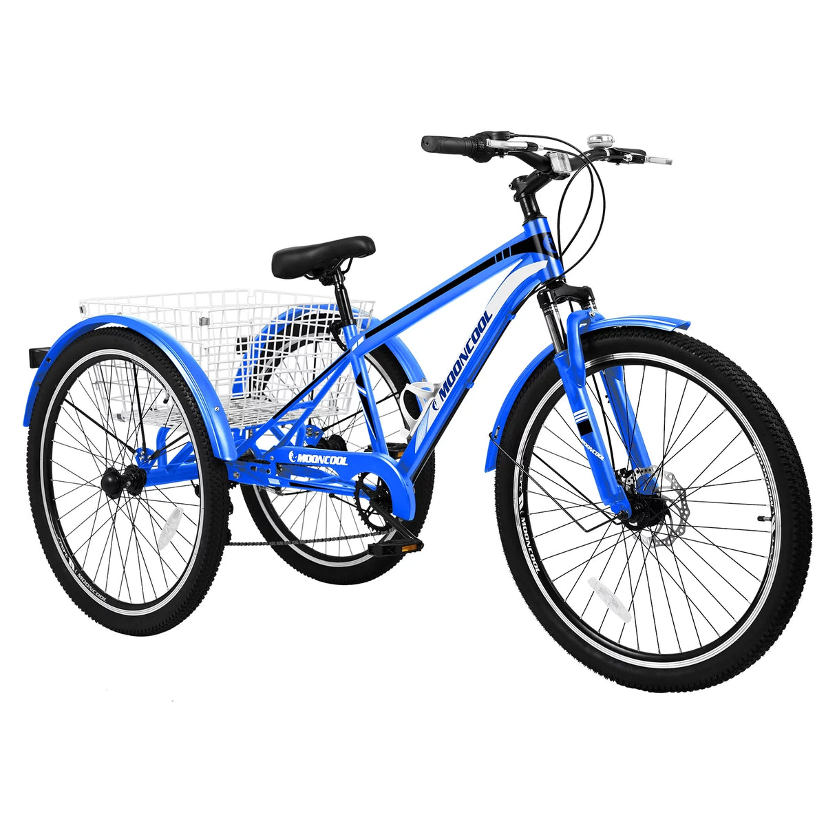 26 Inch 7 Speed Blue Adult Tricycle with Baskets T895