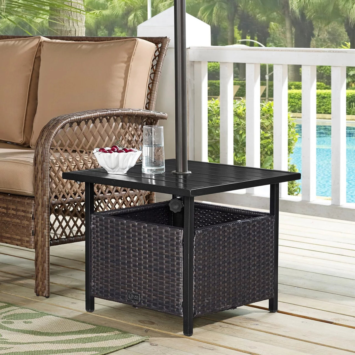 PE Wicker Umbrella Side Table Stand H348435