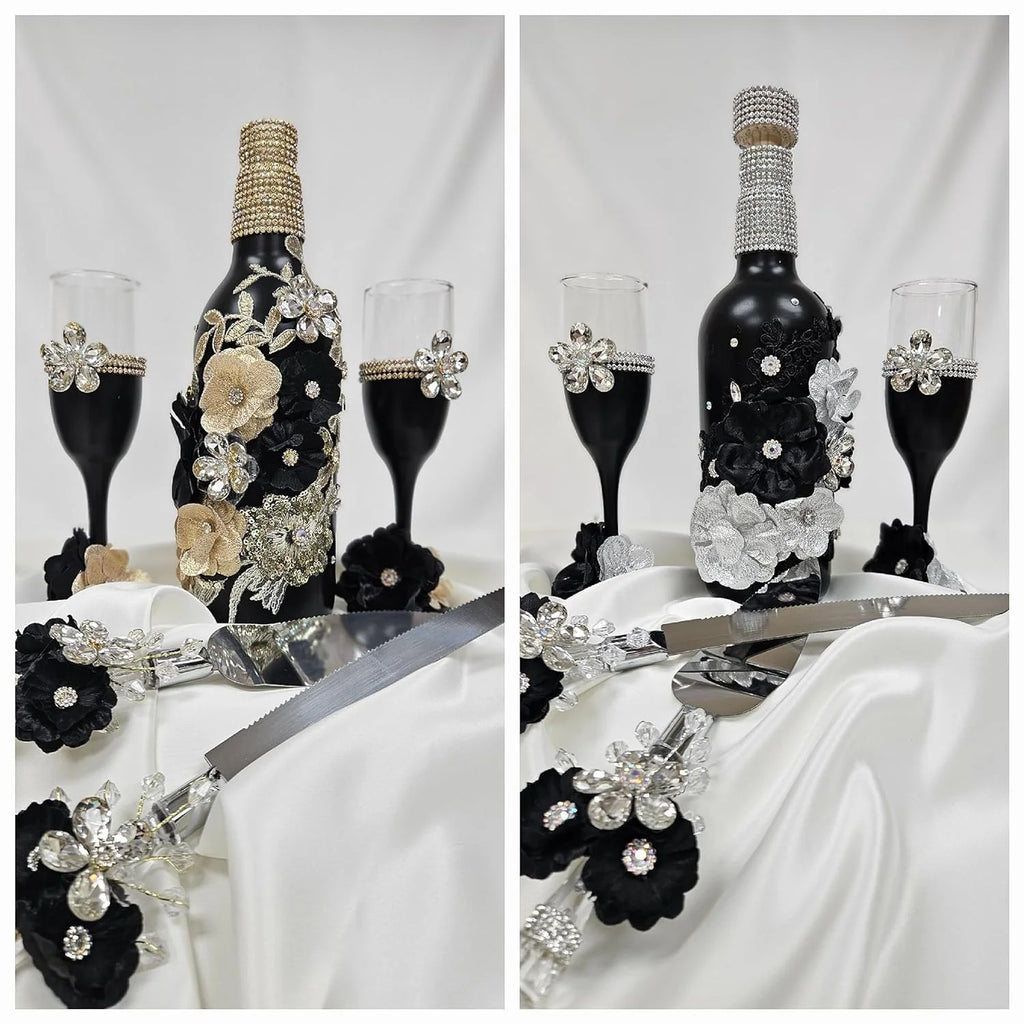 Champagne Glasses Set Emerald Green Silver A16501