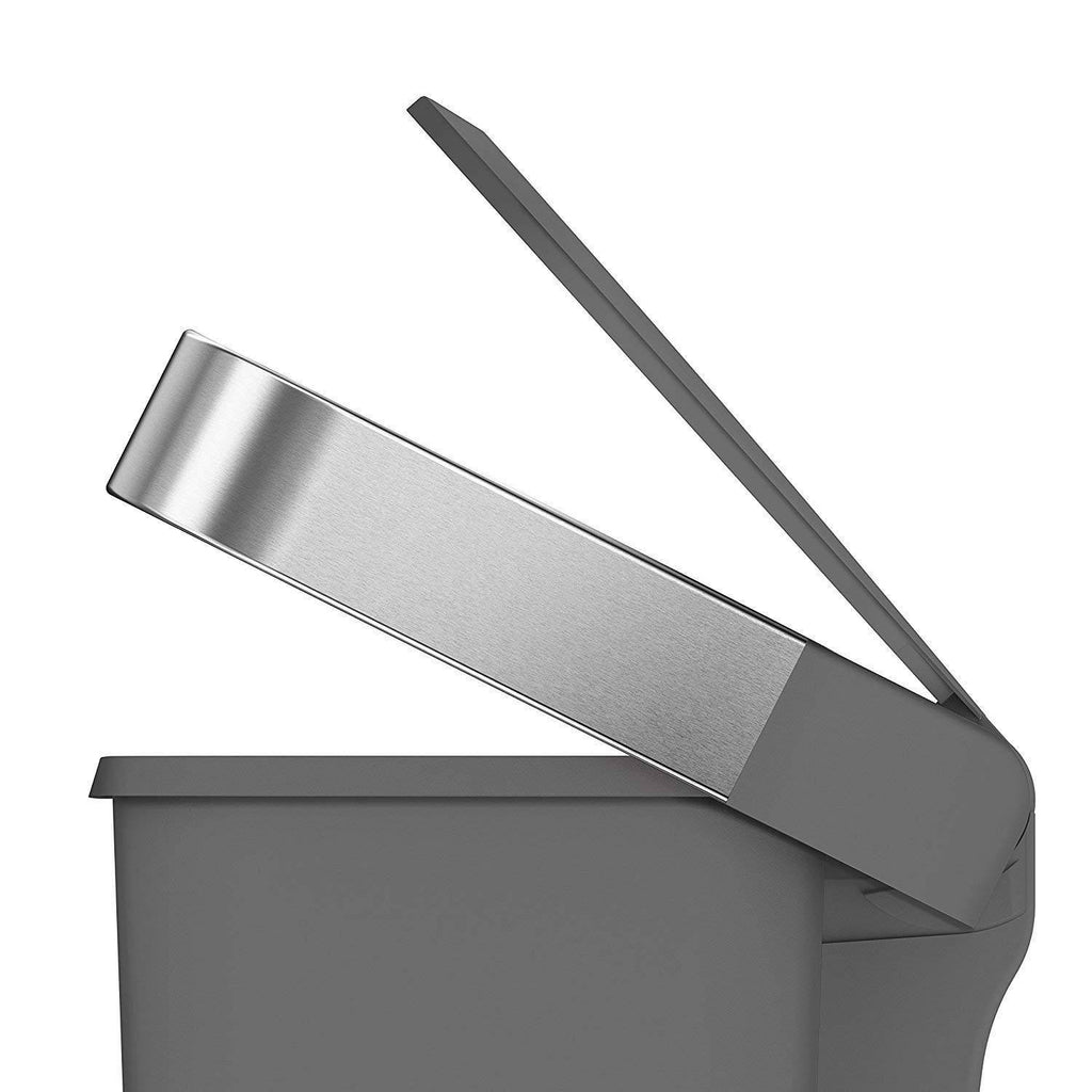 Gray 11.9 Gal Rectangular Plastic Steel Trash Can with Flip Lid and Foot Pedal Z227