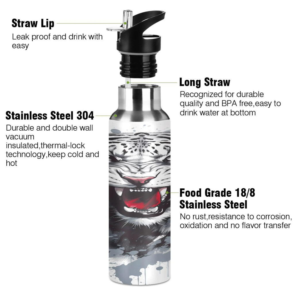 Black and White Stainless Steel Insulated Water Bottle with Straw Lid G4274