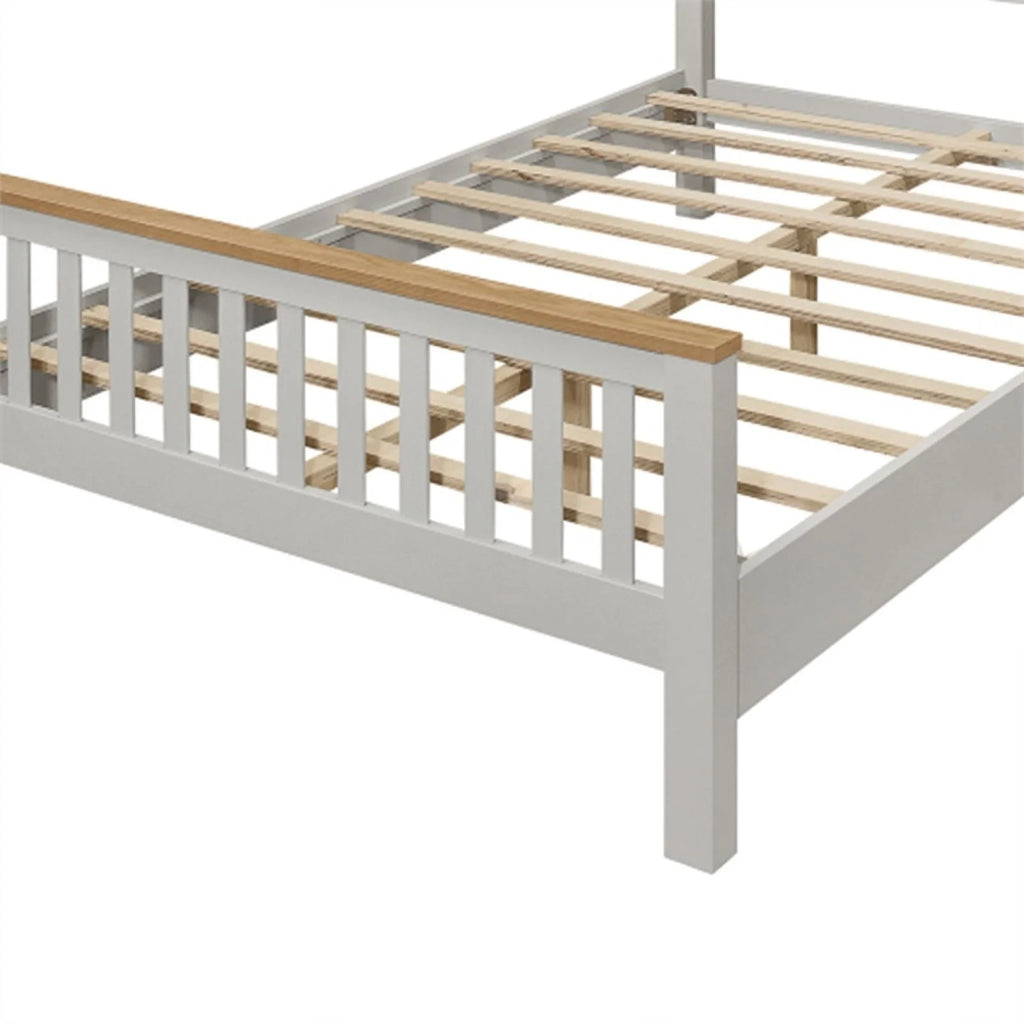 Gray Solid Platform Queen Bed with Oak Top R585406