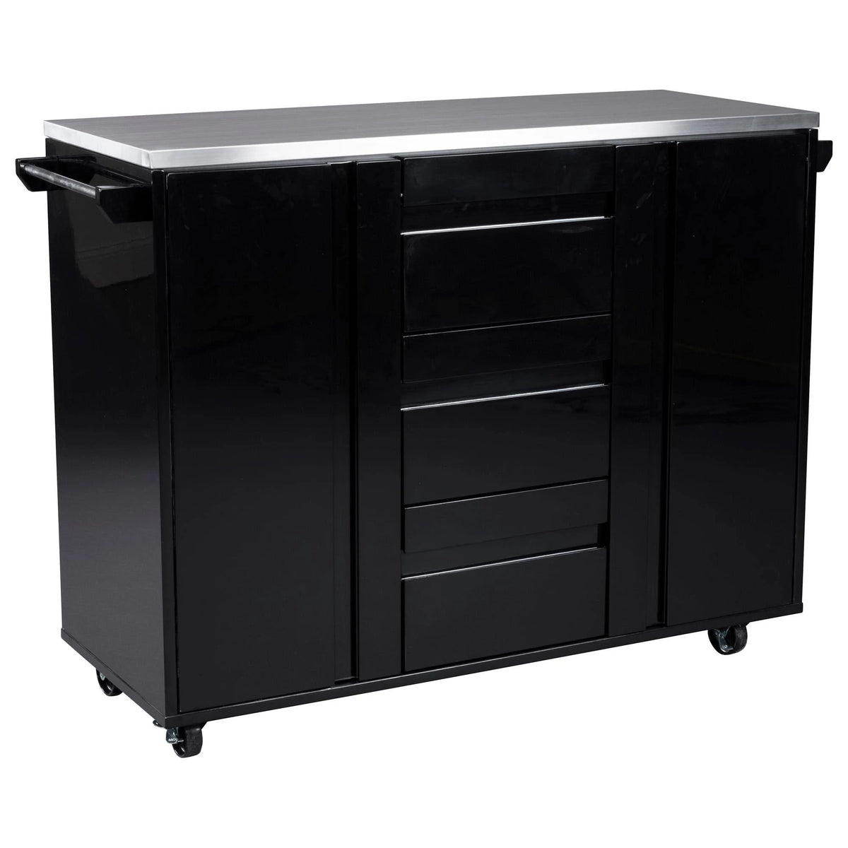 Black Kitchen Cart with Stainless Steel Top Y89809