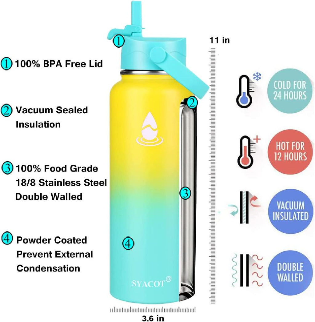 40 oz Stainless Steel Insulated Water Bottle with 2 Straw Lids M75054