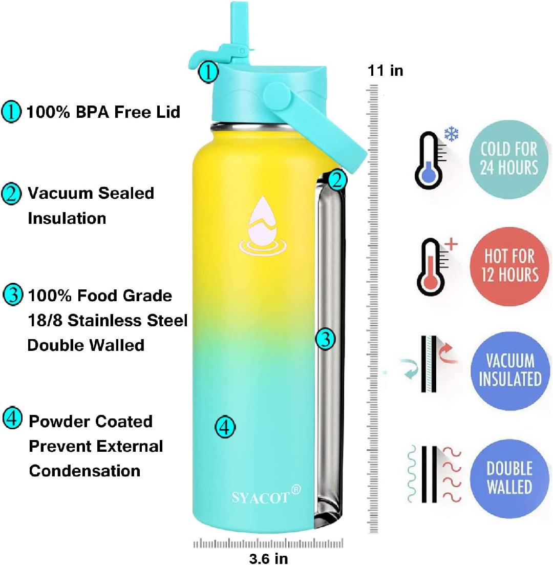 40 oz Stainless Steel Insulated Water Bottle with 2 Straw Lids M75054
