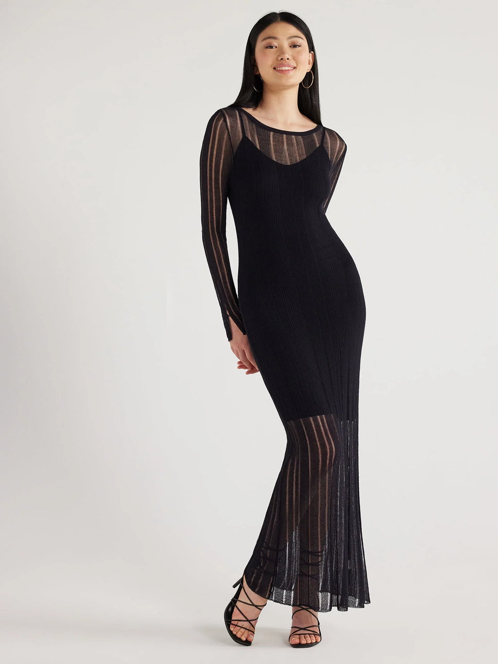 Women's Sheer Maxi Sweater Dress with Lining F129