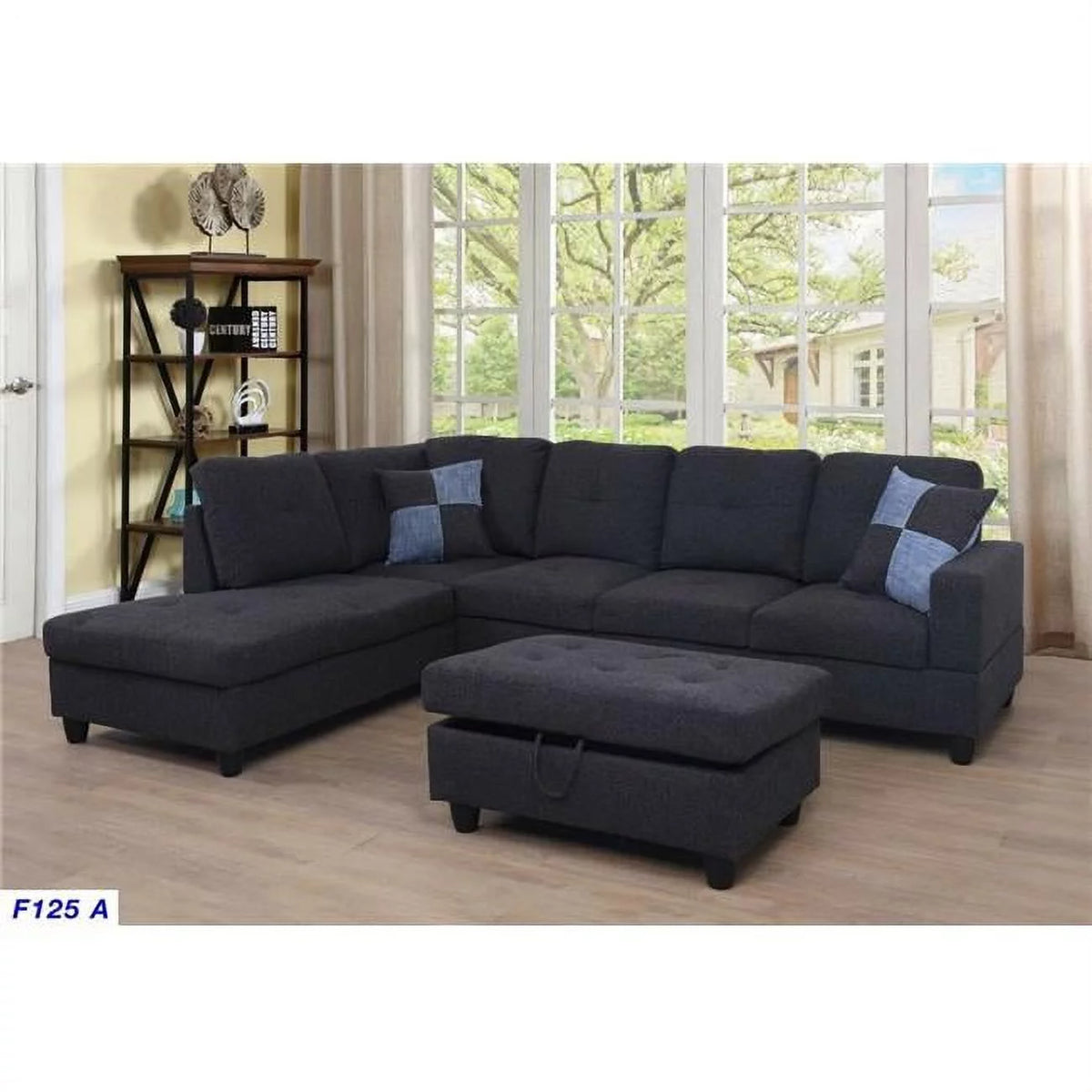 Dark Grey Left Facing Linen Sectional Sofa Set O490259