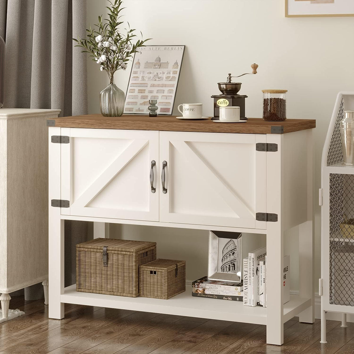Grey Buffet Sideboard with 2 Doors and Storage Shelf D287