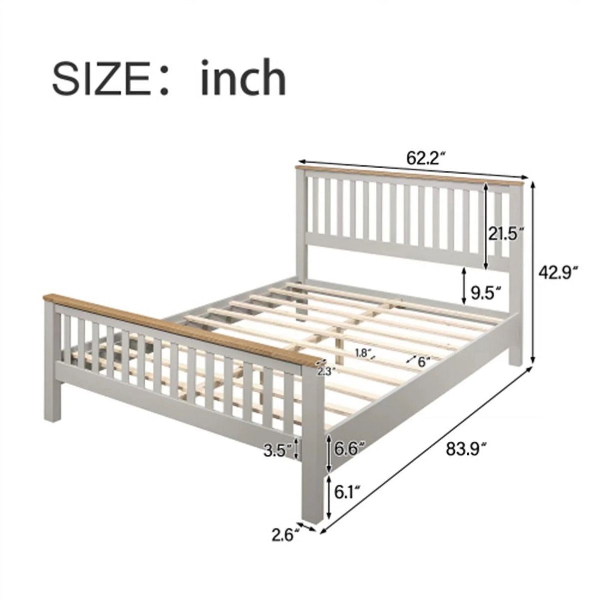Gray Solid Platform Queen Bed with Oak Top R585406