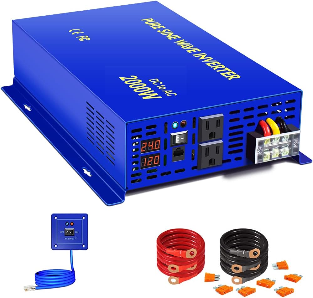 2000W Pure Sine Wave Power Inverter 24V DC to AC 120V with Remote Switch F353380
