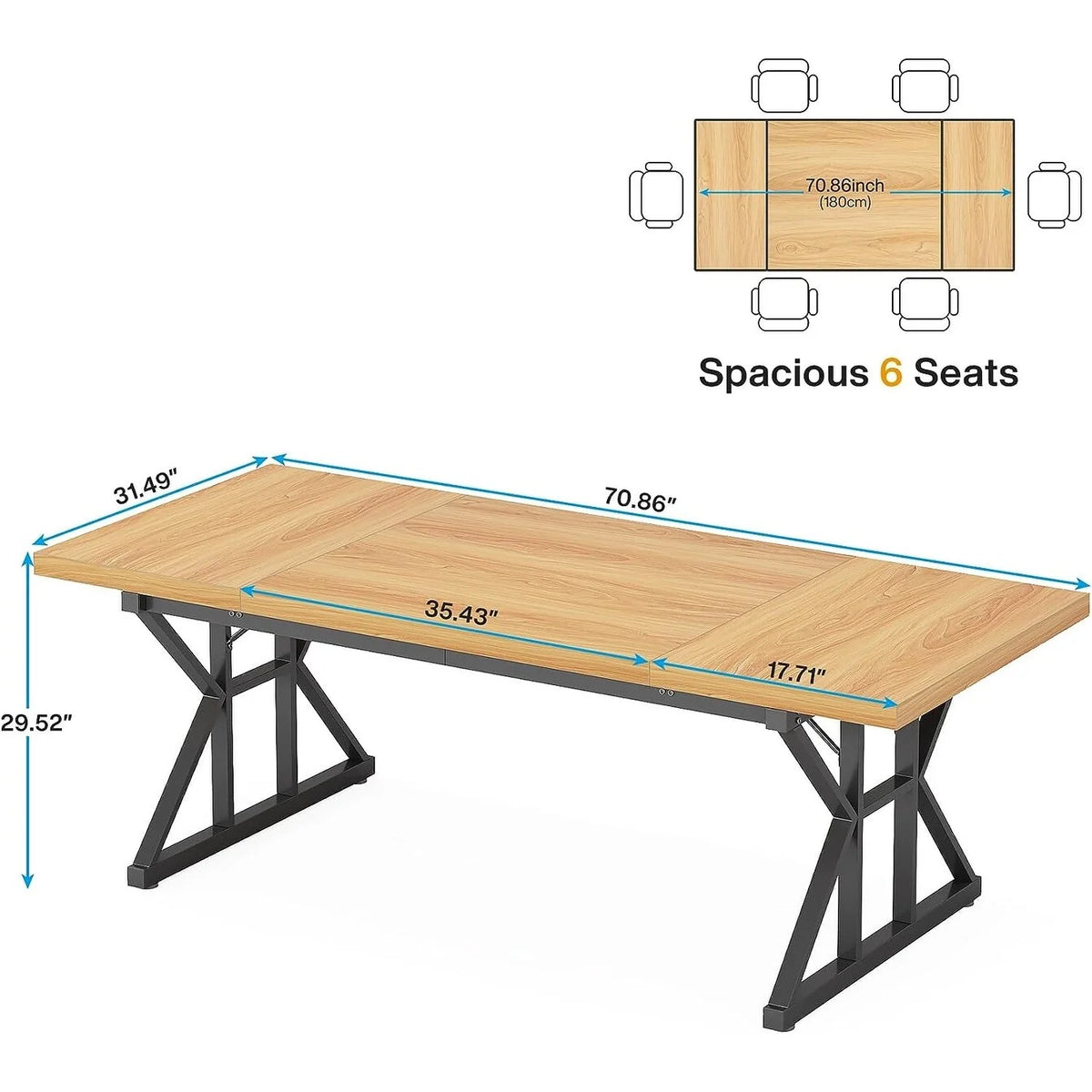 70.8-Inch Light Walnut/Black Executive Desk Y69524