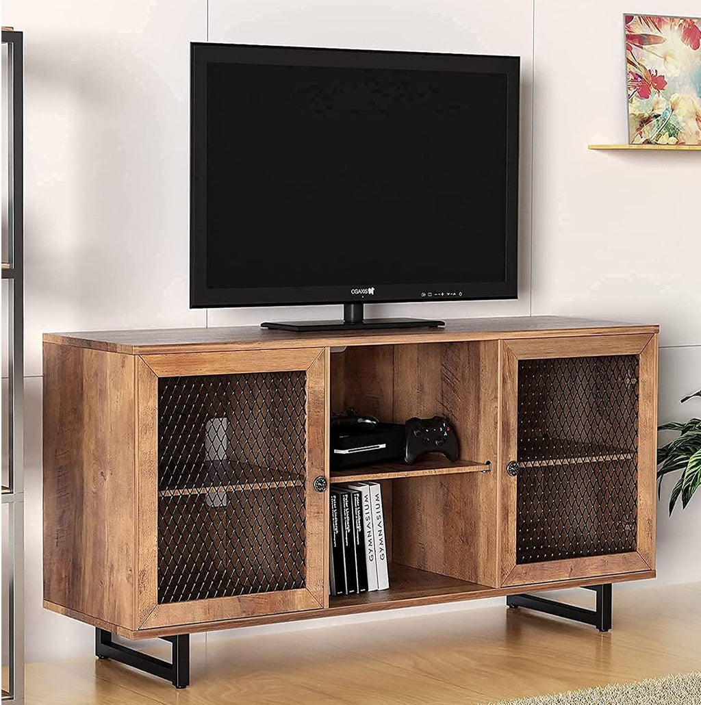 Rustic Oak TV Stand with 6 Storage Shelves C6474