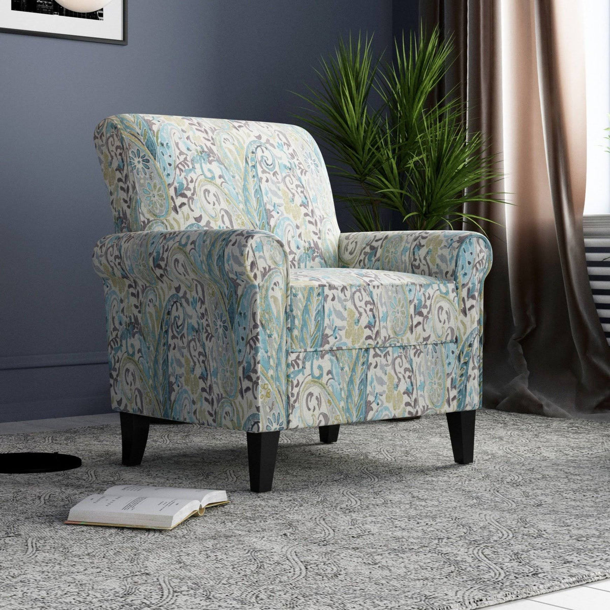 Caribbean Blue Herringbone Rolled Armchair C806453