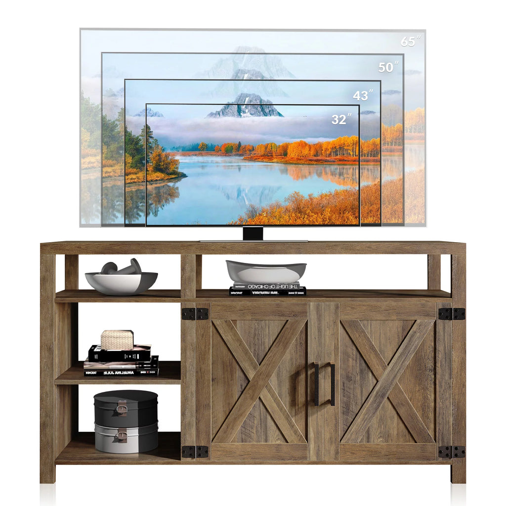 58" Farmhouse TV Stand with Storage Shelves and Cabinets W40186