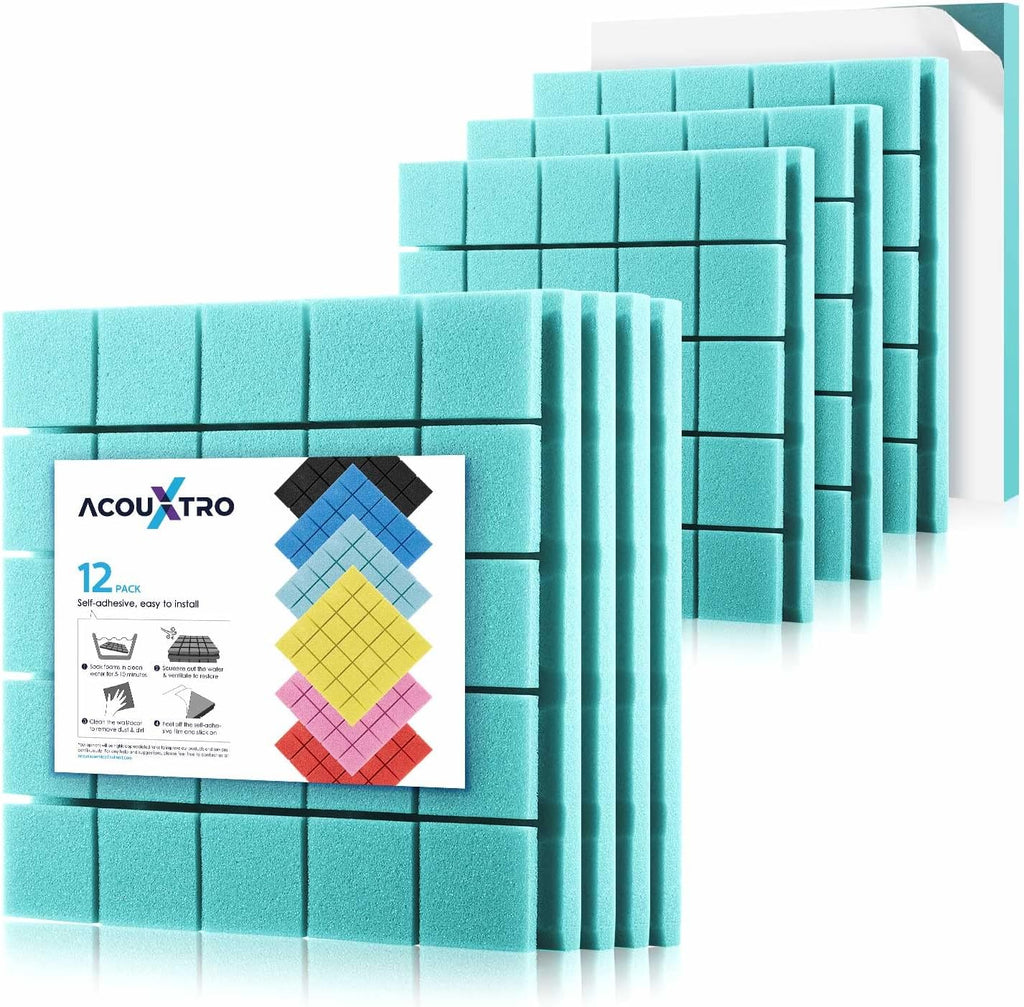 24 Pack Black Acoustic Foam Panels, 12x12x2 inches K134008